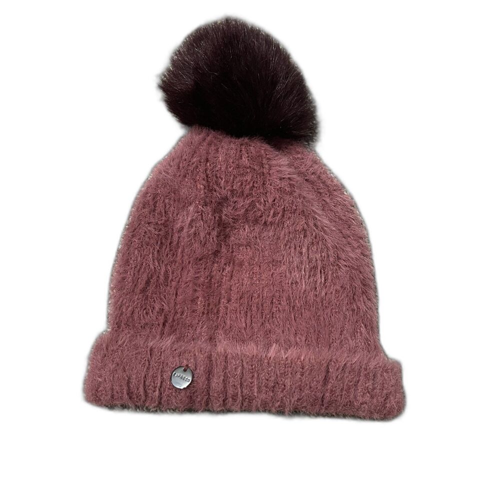 Express fuzzy mauve knit beanie
